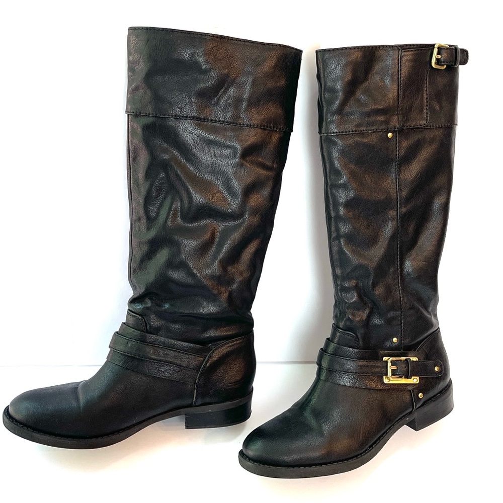 BLACK RIDING BOOTS WITH GOLD BUCKLE DETAIL - Picture 2 of 11